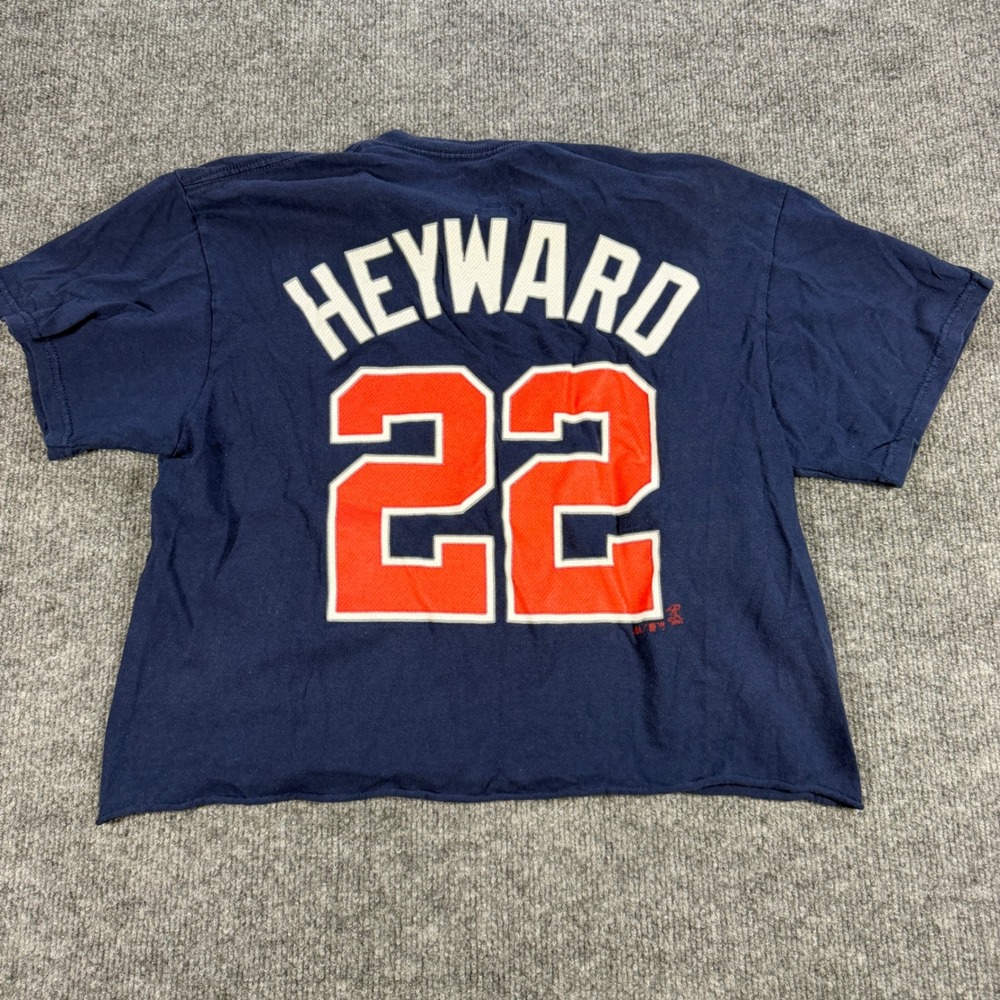 Atlanta Braves Heyward 22 Baseball Cropped Navy Cotton Tee Size M Streetwear